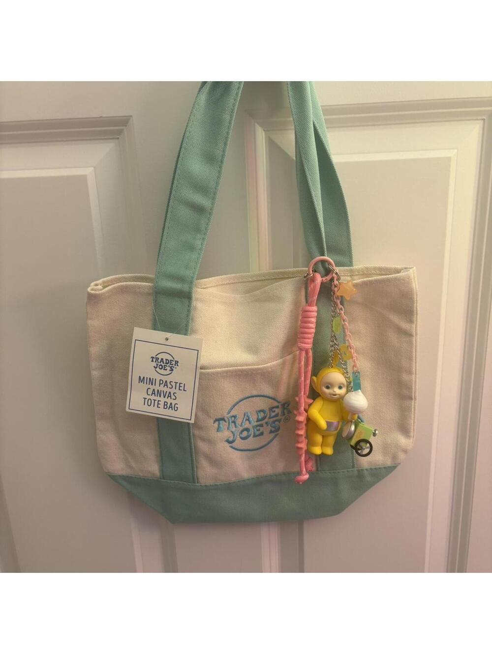 Trader joes tote with pop mart teletubbies charm
